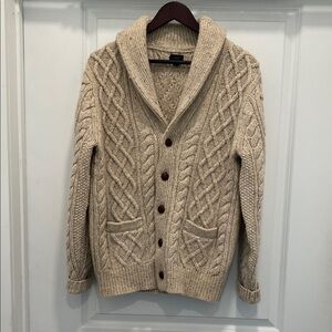 J. Crew Men's Beige Wool Cable Knit Cardigan